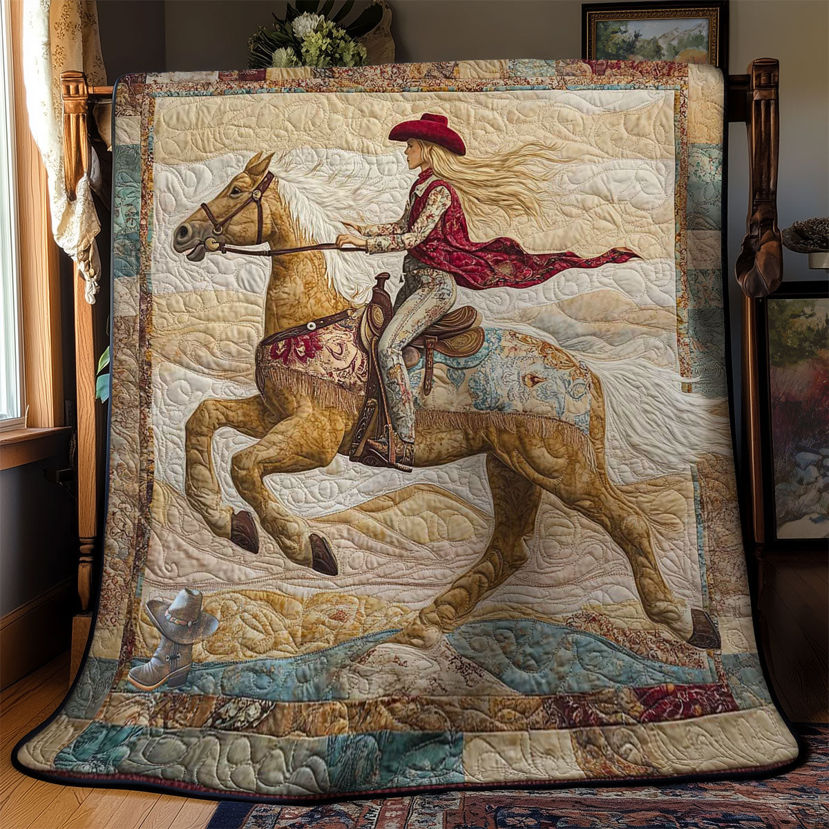 Festive Saddle Horse Cowgirl WN2911041CL Quilt