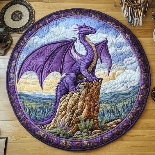 Purple Dragon In Rock WY1104049CL Quilted Round Mat