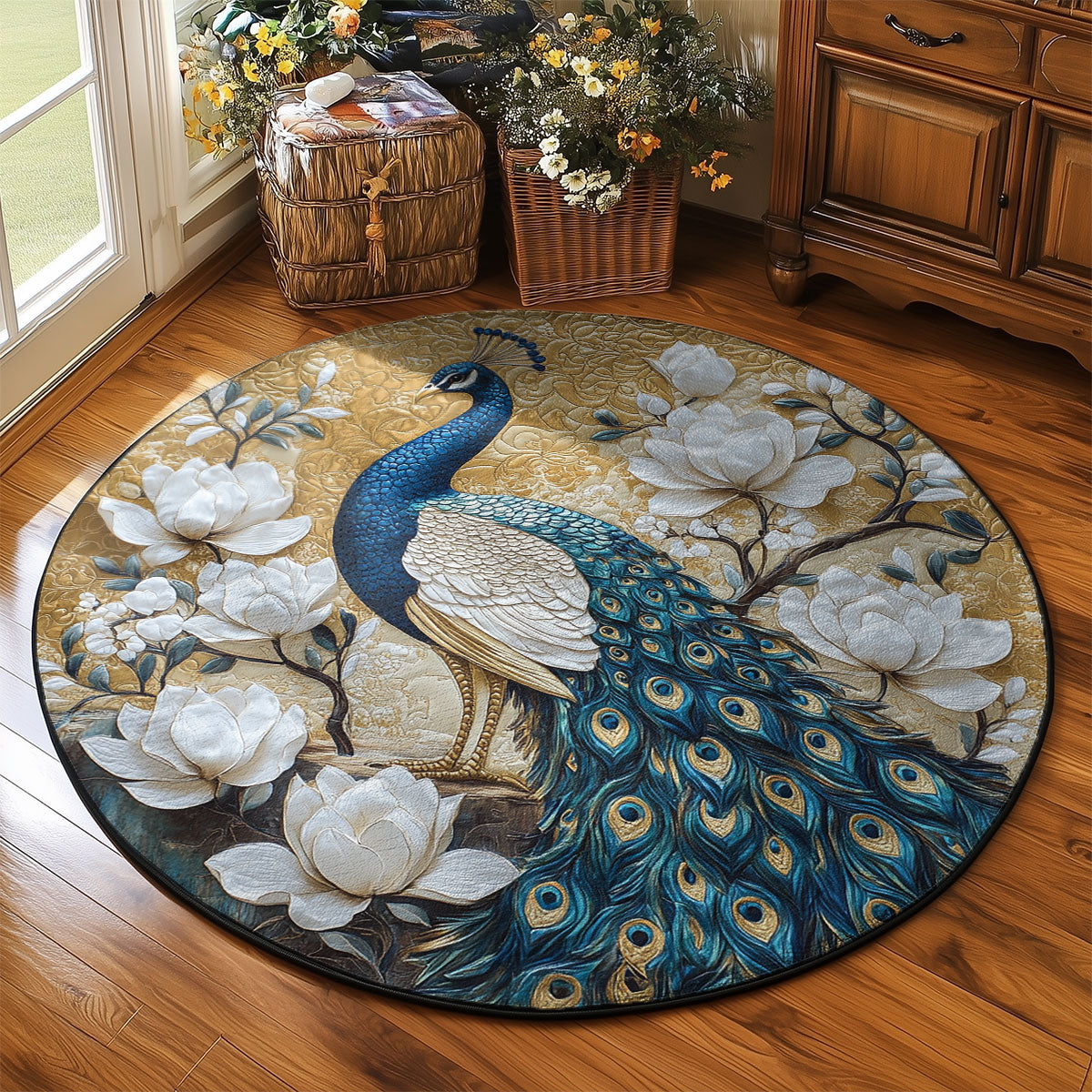 Royal White Flower Peacock WY2003131CL Quilted Round Mat