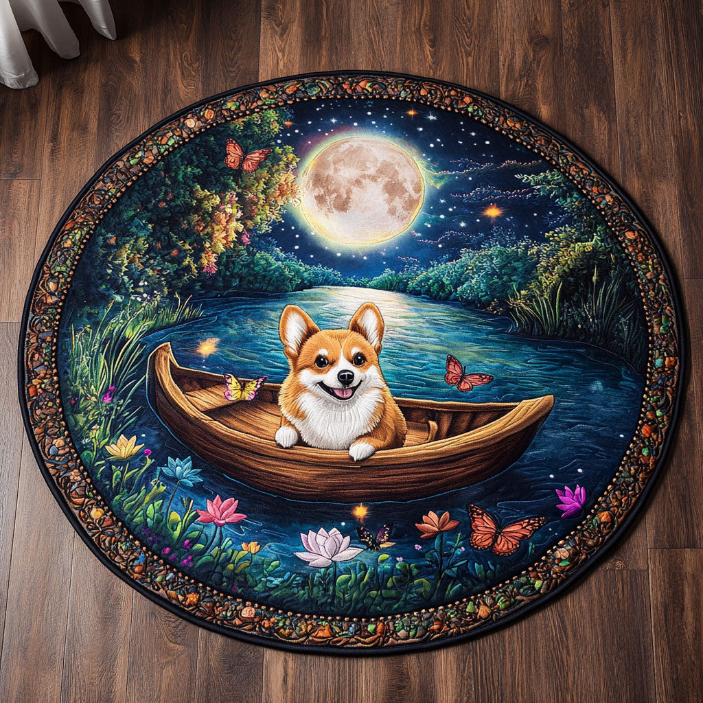 Corgi In The Moon River WN2705024CL Quilted Round Mat