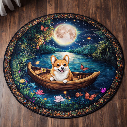 Corgi In The Moon River WN2705024CL Quilted Round Mat