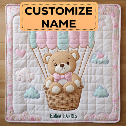 Teddy Balloon Hug CW2807064CL Personalized Baby Quilt