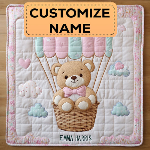Teddy Balloon Hug CW2807064CL Personalized Baby Quilt