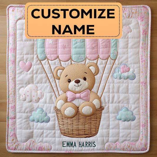 Teddy Balloon Hug CW2807064CL Personalized Baby Quilt