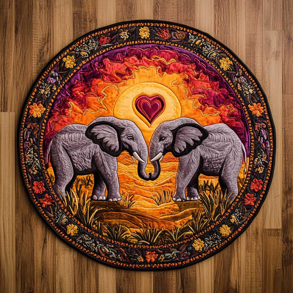 African Elephant WN2504001CL Quilted Round Mat