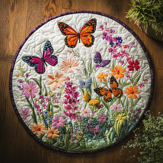 Floral Butterfly Garden CW1107004CL Quilted Round Mat