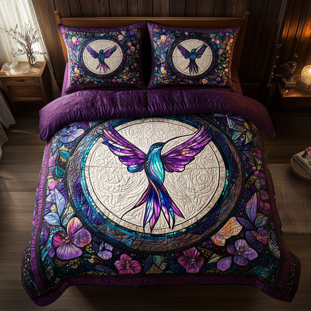 Purple Hummingbird WY3012048CL Duvet Cover Set