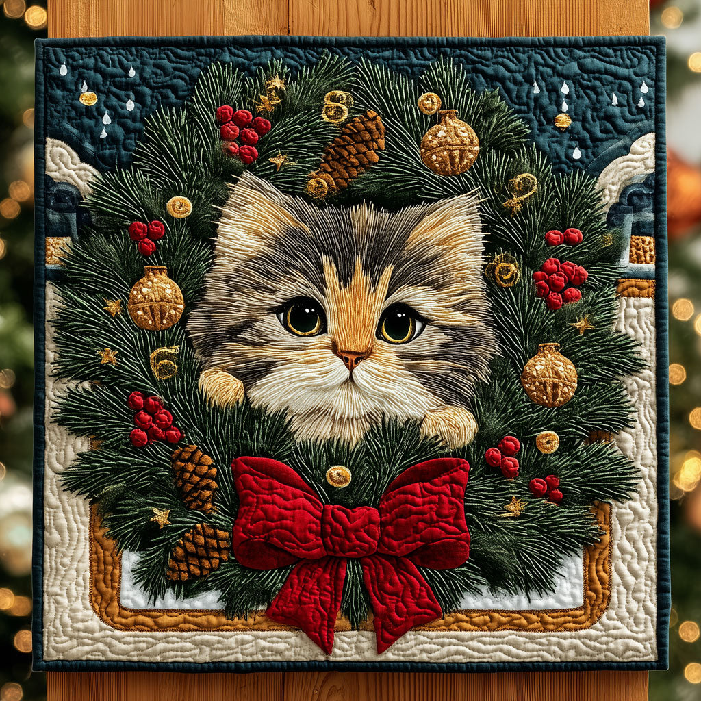 Cute Cat With A Warming Wreath XK0811002CL Quilt