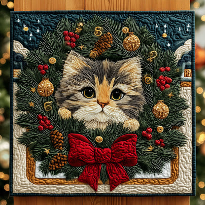 Cute Cat With A Warming Wreath XK0811002CL Quilt
