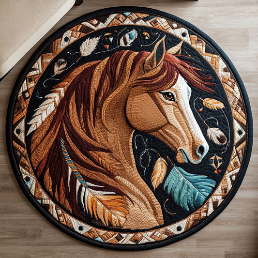 Native American Horse WX2003139CL Quilted Round Mat
