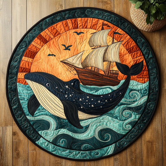 Whale Above The Swell WN1607053CL Quilted Round Mat