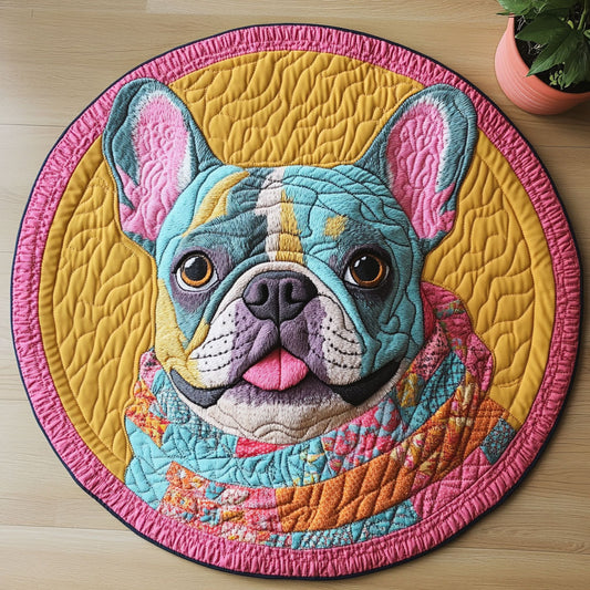 Patchwork Bulldog CW0406045CL Quilted Round Mat