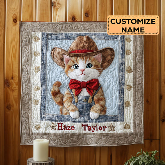 Western Hat Cat WN3007111CL Personalized Baby Quilt
