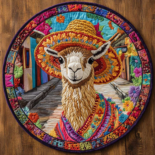 Llama In Bloom WN1205059CL Quilted Round Mat