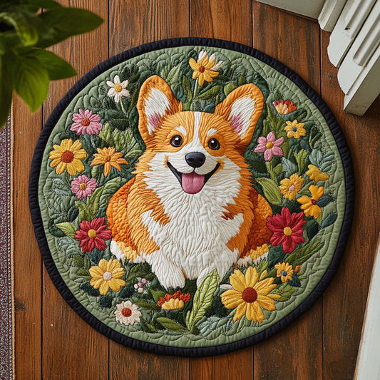 Happy Corgi WX2605030CL Quilted Round Mat