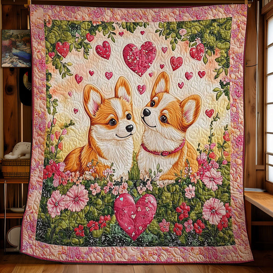 Corgi In Valentine Garden WY1701026CL Quilt
