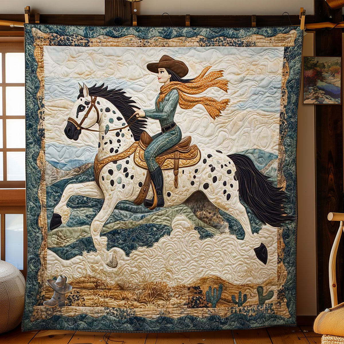 Festive Saddle Horse Cowgirl WN2911043CL Quilt