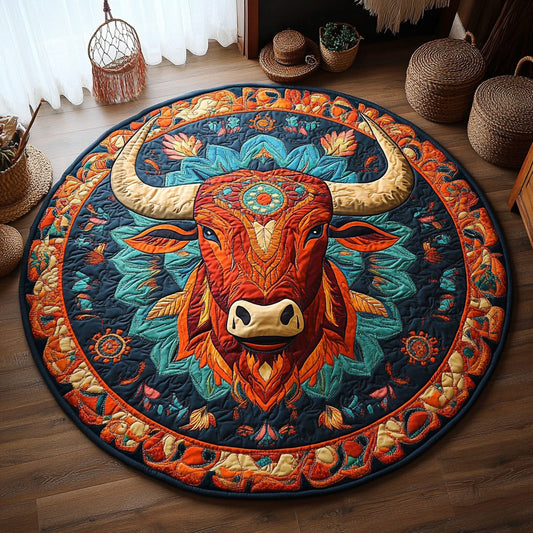 Boho Cow Head WY2904049CL Quilted Round Mat