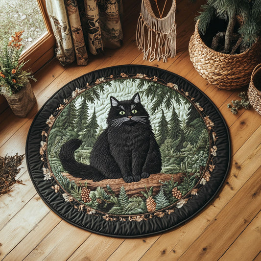 Black Cat In Forest WY2805020CL Quilted Round Mat