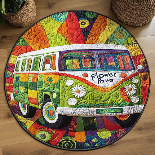 Retro Hippie Van WJ1004046CL Quilted Round Mat