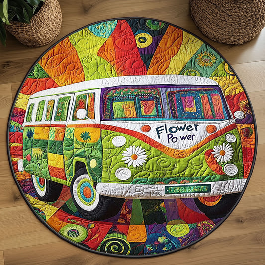 Retro Hippie Van WJ1004046CL Quilted Round Mat