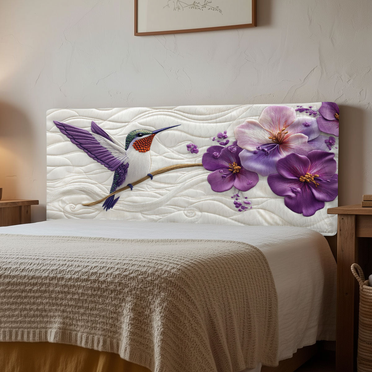 Purple Hummingbird WJ1212026CL Quilted Headboard Slipcover
