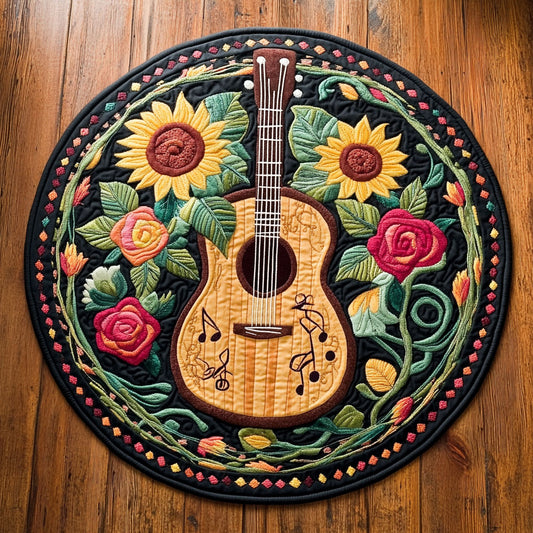 Guitar And Flowers CQ0306045CL Quilted Round Mat