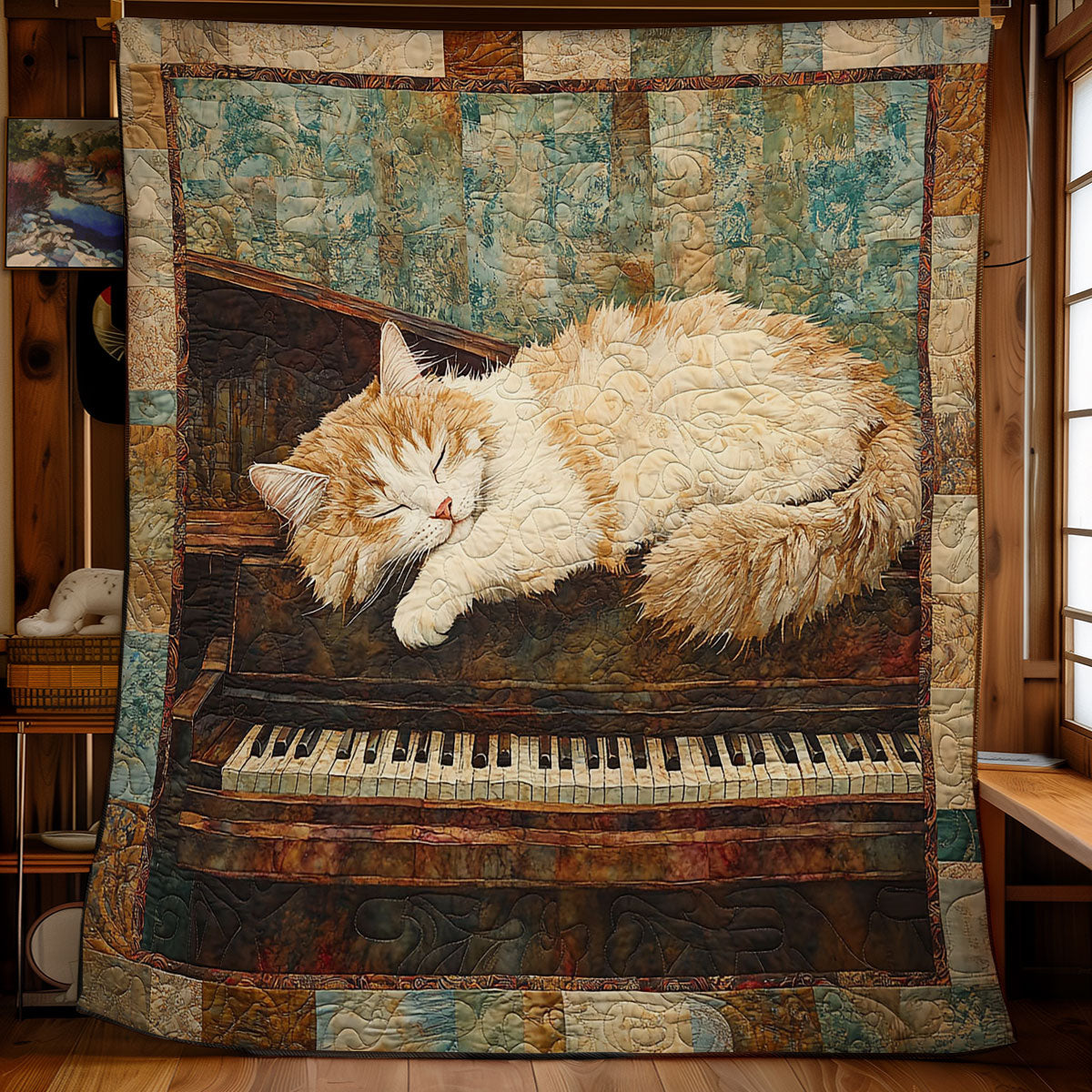 Sleeping Cat In Piano WY1701060CL Quilt