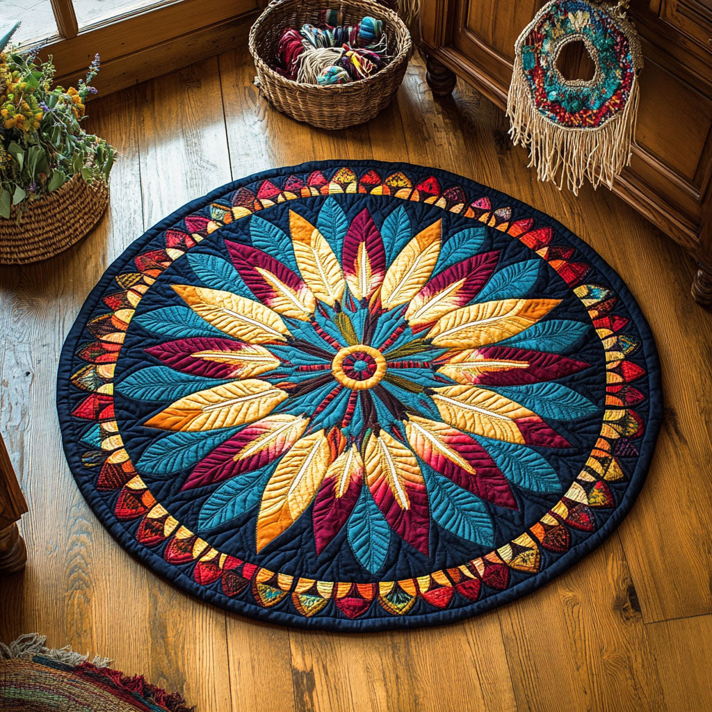Feathered Dreamcatcher WX0805050CL Quilted Round Mat