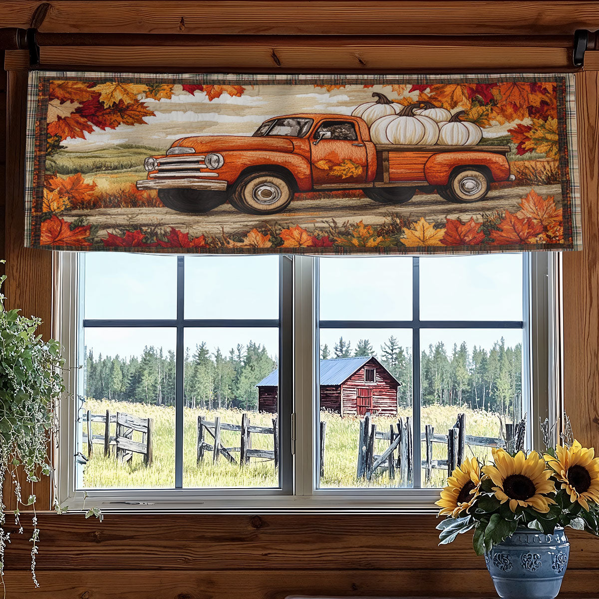 Falling Leaves Truck WN3007038CL Quilted Valance