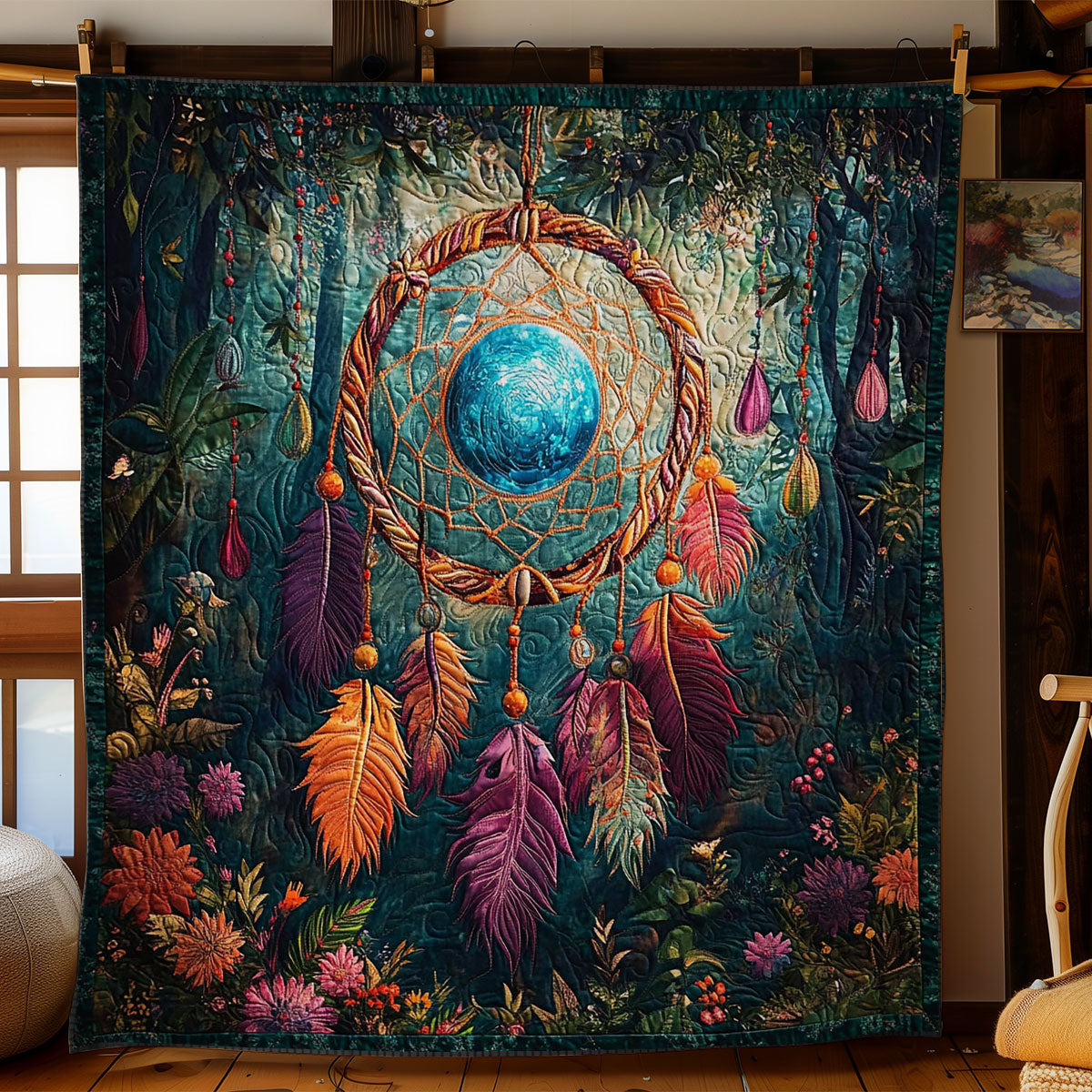 Feather Dreamcatcher In Forest WY2201065CL Quilt