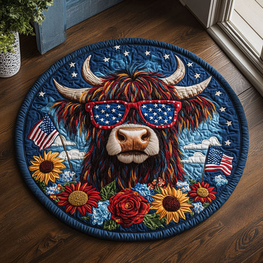 Patriotic Cow CM0206034CL Quilted Round Mat