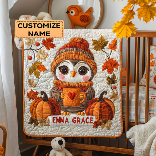 Cozy Autumn Owl WY3007013CL Personalized Baby Quilt