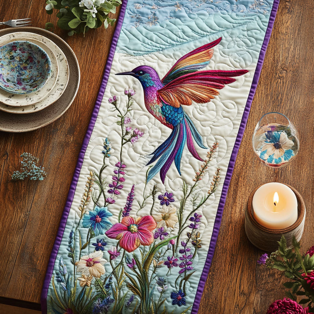 Floral Hummingbird CW3105621CL Quilted Table Runner