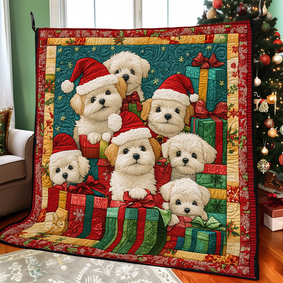 Festive Yorkie CP1411064CL Quilt