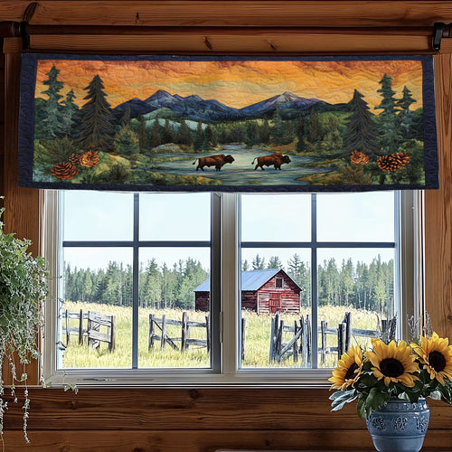 Bison In Forest WY2305031CL Quilted Valance