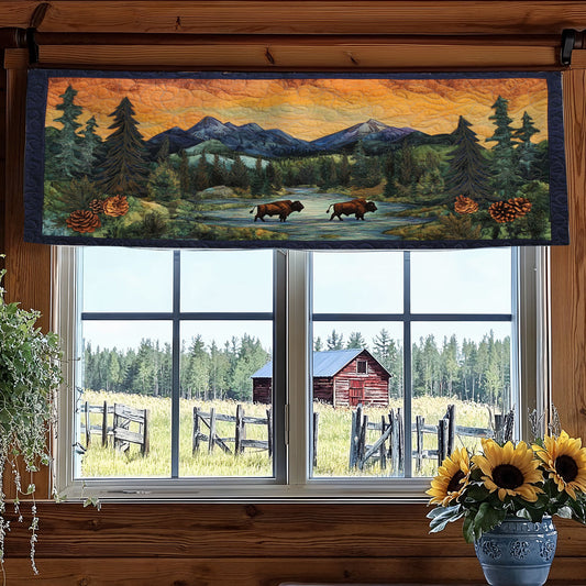 Bison In Forest WY2305031CL Quilted Valance