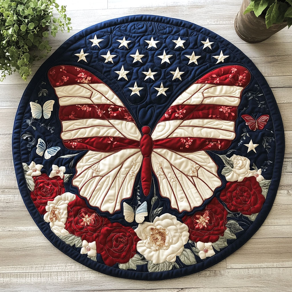 Patriotic Butterfly CW0506038CL Quilted Round Mat