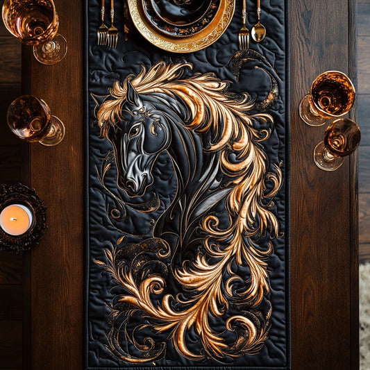 Mystic Black Horse WY3105037CL Quilted Table Runner