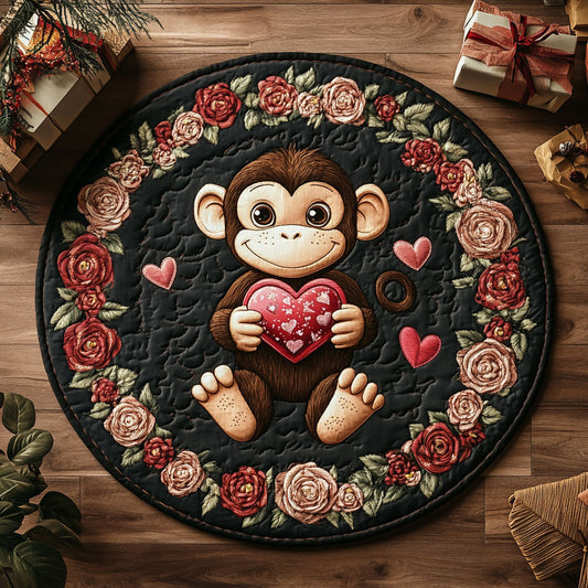 Heartfelt Monkey WN1207042CL Quilted Round Mat