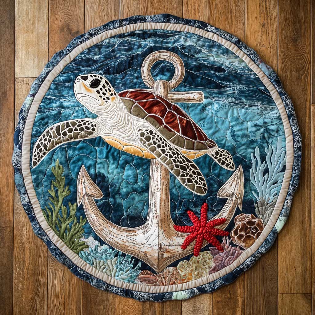 Starfish And Turtle WN0905036CL Quilted Round Mat