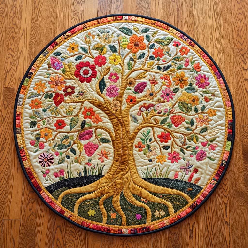 Multicolored Tree CQ2205001CL Quilted Round Mat