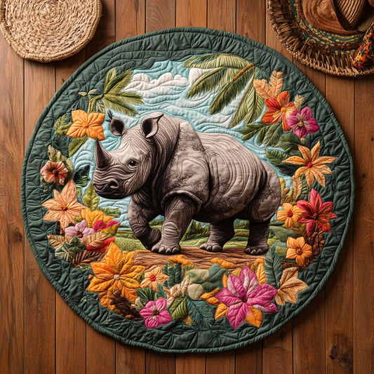 Rhino In Flower Wreath WY2304040CL Quilted Round Mat