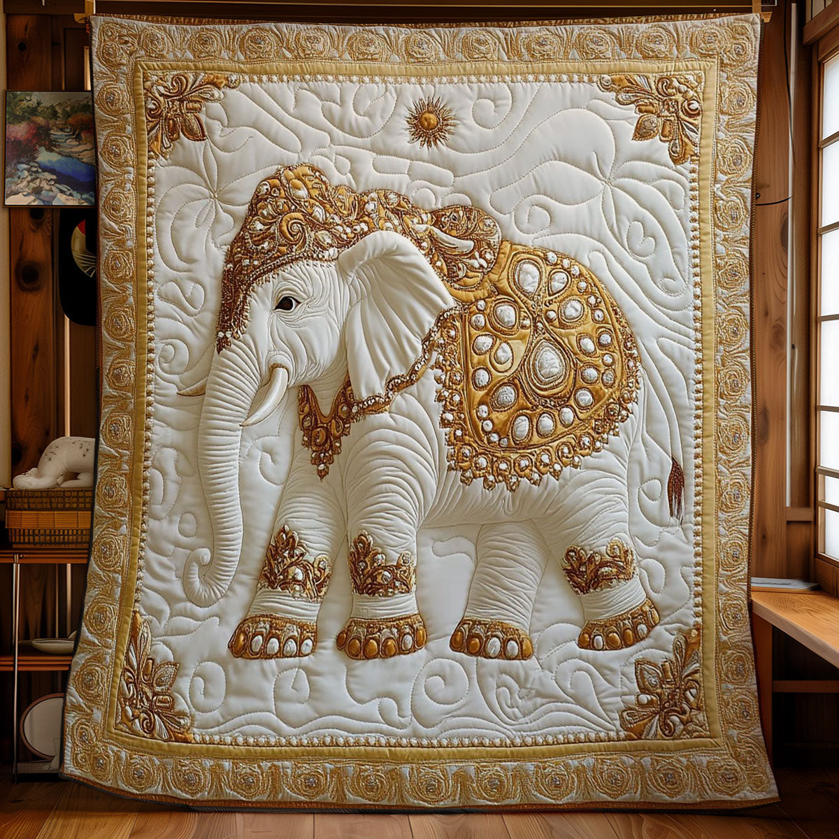 Gold White Elephant WY2201068CL Quilt