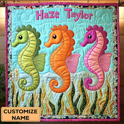 Tiny Seahorse WY0108017CL Personalized Baby Quilt