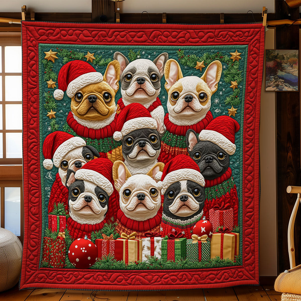 Holiday Bulldog Family CW1411058CL Quilt