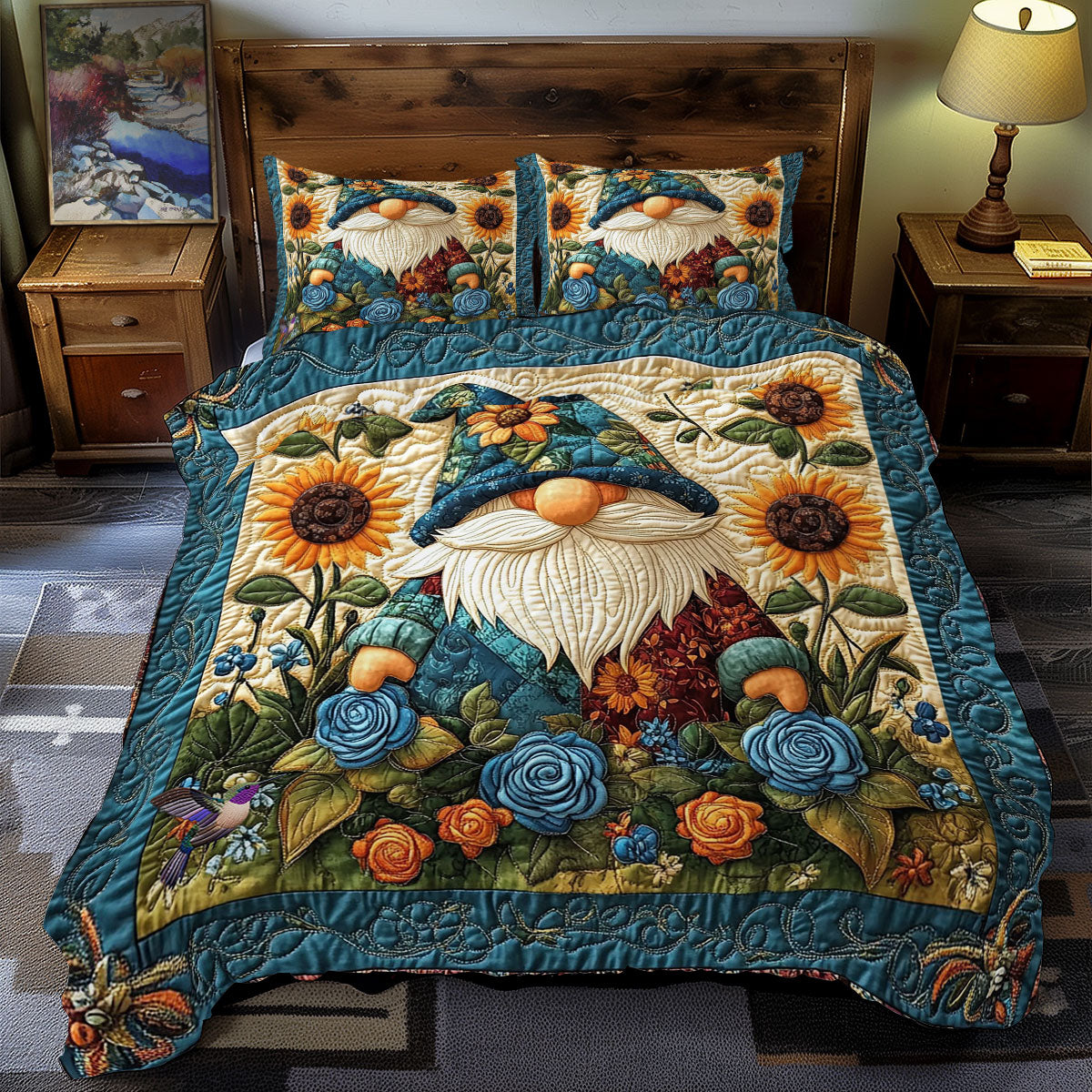 Sunflower Teal Gnome WY2412060CL Duvet Cover Set