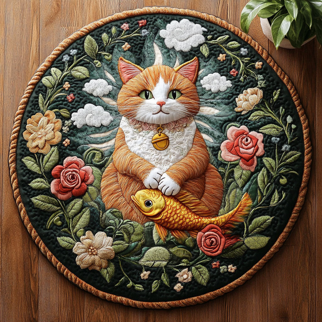 Meow in Bloom CM2504035CL Quilted Round Mat