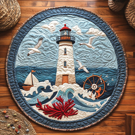 Lighthouse In Big Wave WY1706061CL Quilted Round Mat