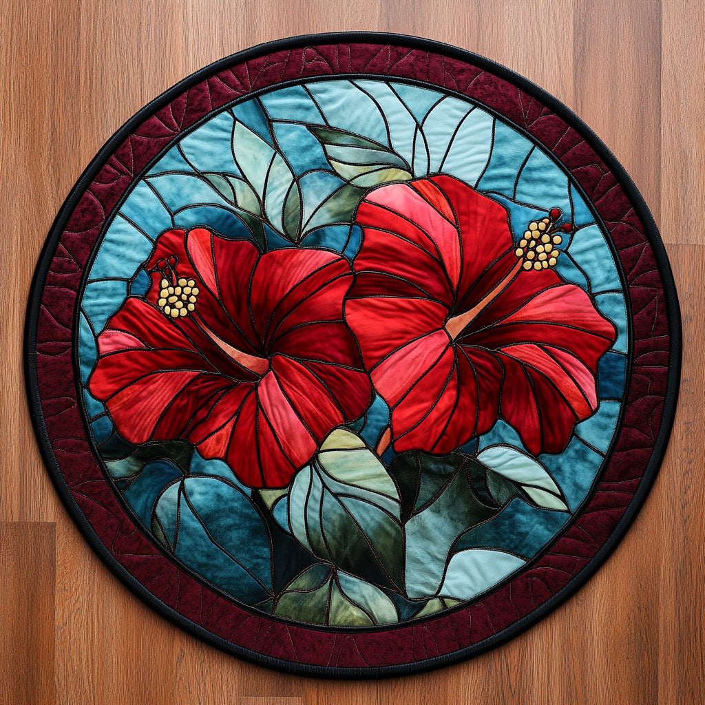 Hibiscus Flowers WX1505022CL Quilted Round Mat